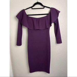 Windsor Off Shoulder Long Sleeves Bodycon Dress Purple Medium